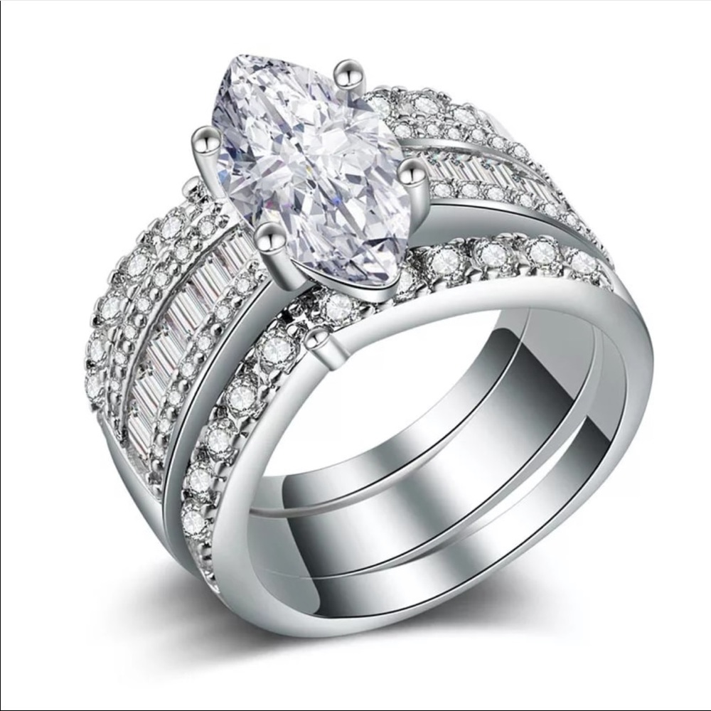 925 sterling silver marquise ring set - Picture 5 of 9